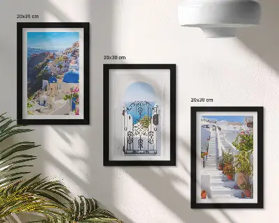 Photo frame wall featuring views of Santorini Greek architecture in Oia