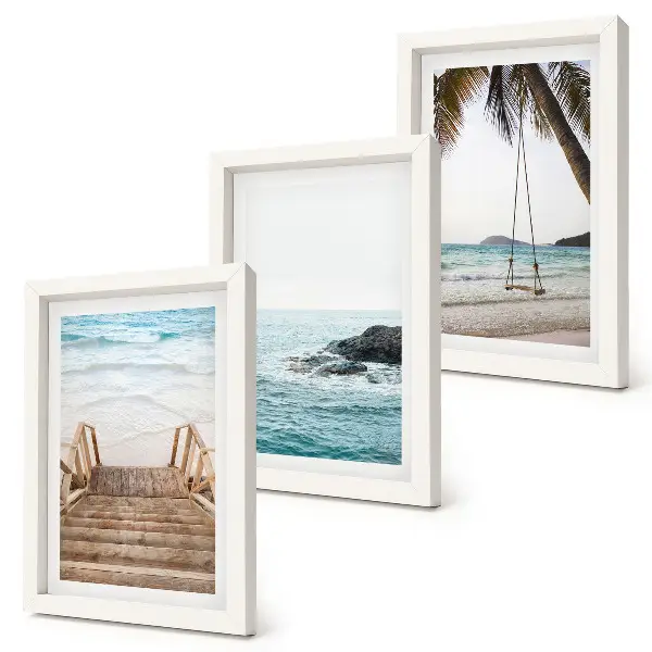 3-piece wall art set stairs to the beach with a sea view and palm tree swing