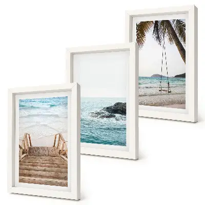 3-piece wall art set stairs to the beach with a sea view and palm tree swing