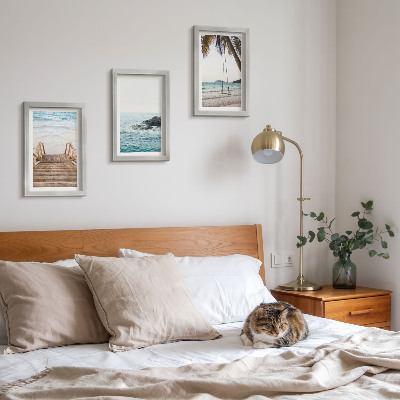 3-piece wall art set Stairs to the beach, sea view and palm tree swing
