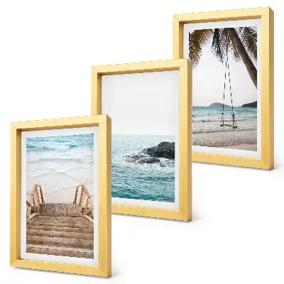 3-piece wall art set stairs to the beach with a sea view and palm tree swing