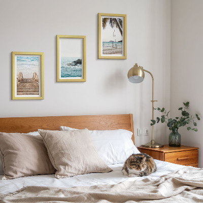 3-piece wall art set Stairs to the beach, sea view and palm tree swing