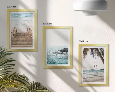 3-piece wall art set stairs to the beach with a sea view and palm tree swing