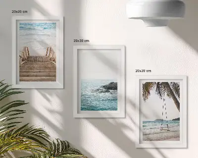 3-piece wall art set stairs to the beach with a sea view and palm tree swing