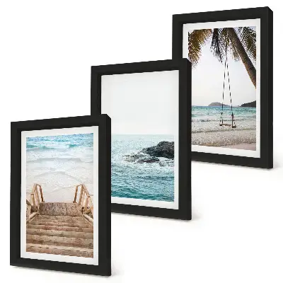 3-piece wall art set stairs to the beach with a sea view and palm tree swing