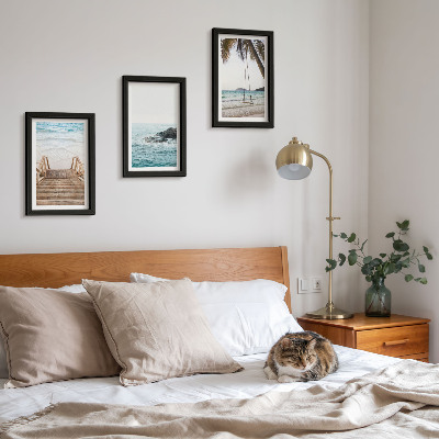 3-piece wall art set Stairs to the beach, sea view and palm tree swing