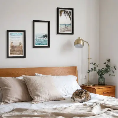 3-piece wall art set stairs to the beach with a sea view and palm tree swing
