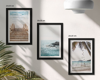 3-piece wall art set Stairs to the beach, sea view and palm tree swing