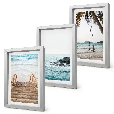 3-piece wall art set stairs to the beach with a sea view and palm tree swing