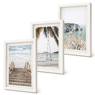 Photo frame wall Beach with wooden stairs and a seaside swing