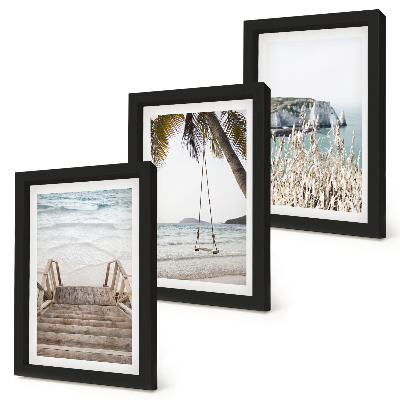 Photo frame wall Beach with wooden stairs and a seaside swing