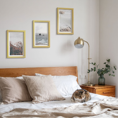 Framed triptych Mountains, clouds, sea and sand in natural shades