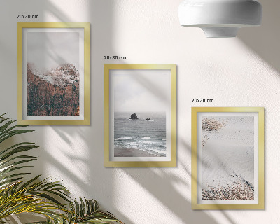 Framed triptych Mountains, clouds, sea and sand in natural shades