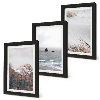 Framed triptych Mountains, clouds, sea and sand in natural shades