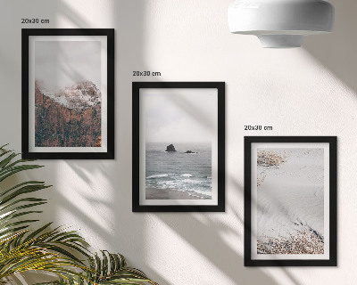 Framed triptych Mountains, clouds, sea and sand in natural shades