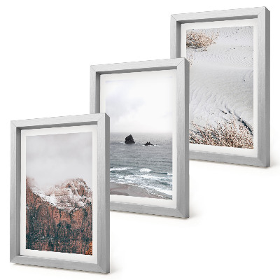 Framed triptych Mountains, clouds, sea and sand in natural shades