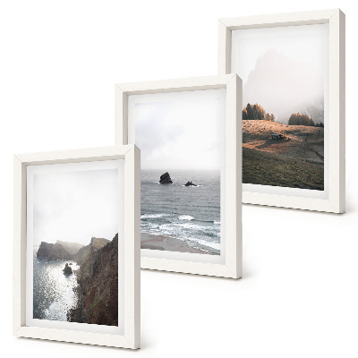 Photo frame wall Mountain and sea landscapes with clouds and forests