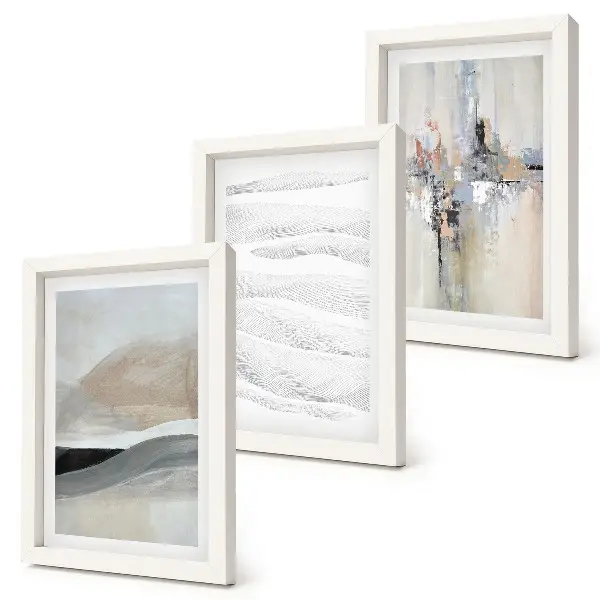 Abstract patterns in neutral earth tones framed triptych
