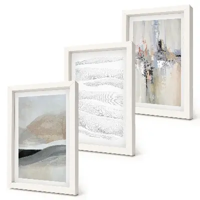Abstract patterns in neutral earth tones framed triptych