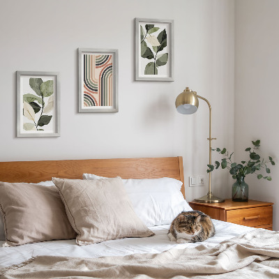 3-piece wall art set Plant motifs with geometric patterns in shades of green