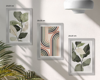 3-piece wall art set Plant motifs with geometric patterns in shades of green