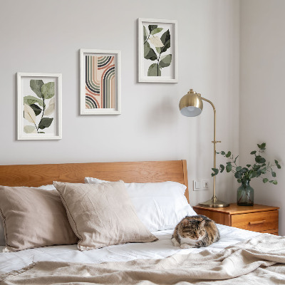 3-piece wall art set Plant motifs with geometric patterns in shades of green