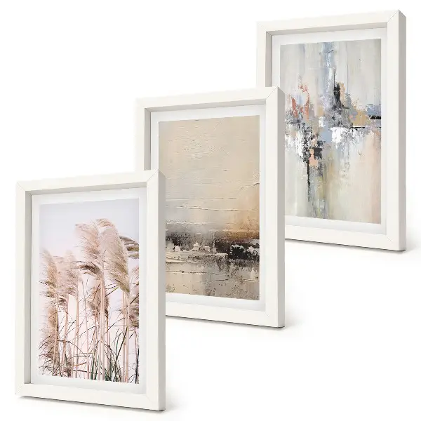 Framed triptych natural vegetation with abstract patterns in subdued colors