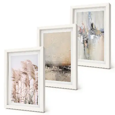 Framed triptych natural vegetation with abstract patterns in subdued colors