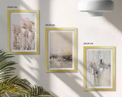 Framed triptych natural vegetation with abstract patterns in subdued colors