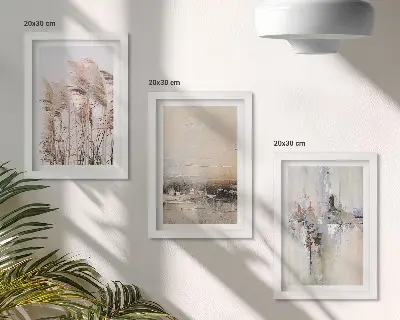 Framed triptych natural vegetation with abstract patterns in subdued colors