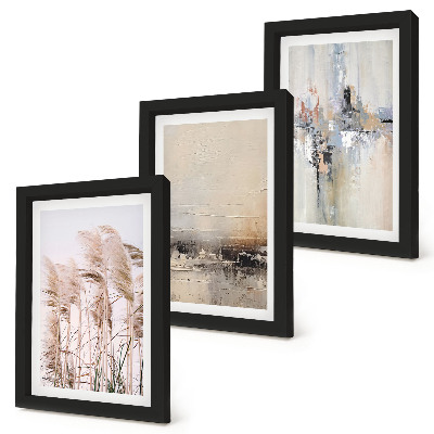 Framed triptych Natural vegetation, abstract patterns in subdued colors