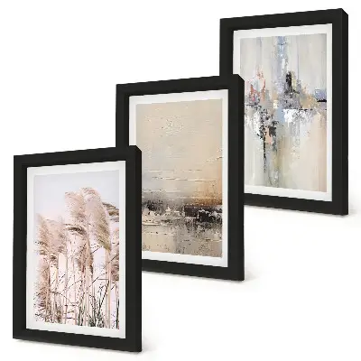 Framed triptych natural vegetation with abstract patterns in subdued colors