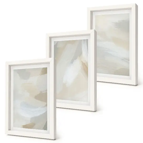 Photo frame wall with abstract light background and delicate brush strokes