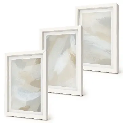 Photo frame wall with abstract light background and delicate brush strokes