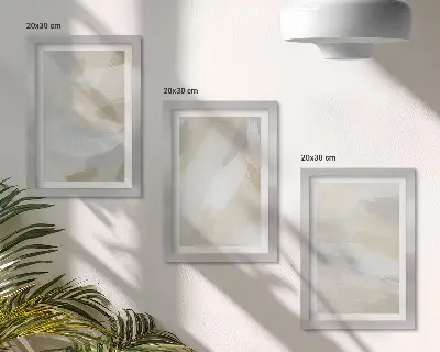 Photo frame wall with abstract light background and delicate brush strokes