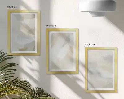 Photo frame wall with abstract light background and delicate brush strokes