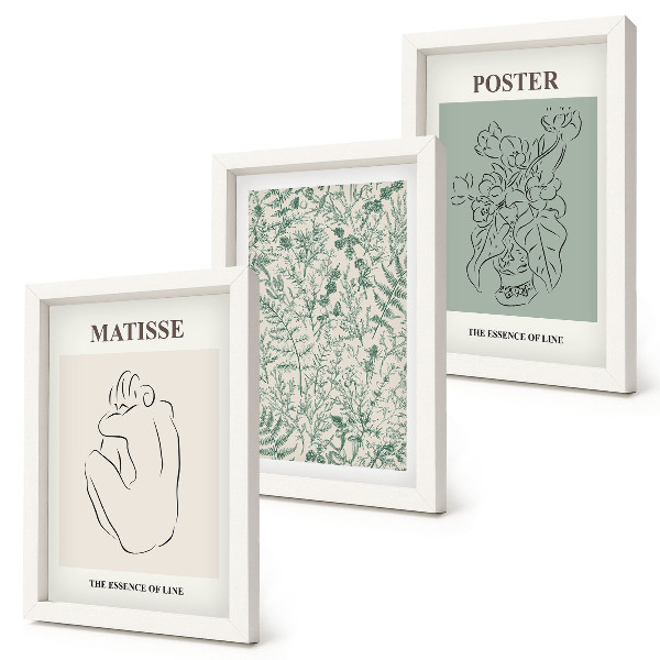 Framed triptych Lines and plant patterns in a minimalist style