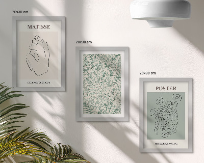 Framed triptych Lines and plant patterns in a minimalist style