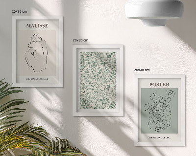 Framed triptych Lines and plant patterns in a minimalist style