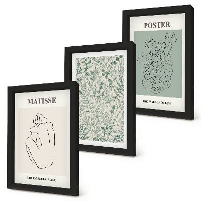 Framed triptych Lines and plant patterns in a minimalist style