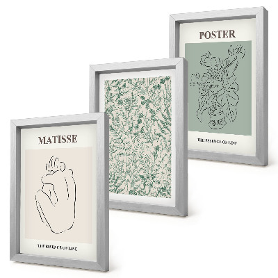 Framed triptych Lines and plant patterns in a minimalist style