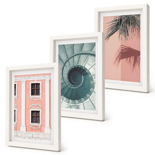 3-piece wall art set Architecture in pastel shades and spiral patterns