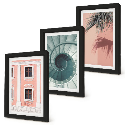 3-piece wall art set Architecture in pastel shades and spiral patterns