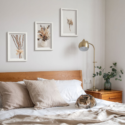 Framed triptych Flowers and branches in a minimalist nature style