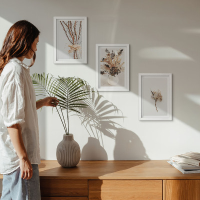 Framed triptych Flowers and branches in a minimalist nature style