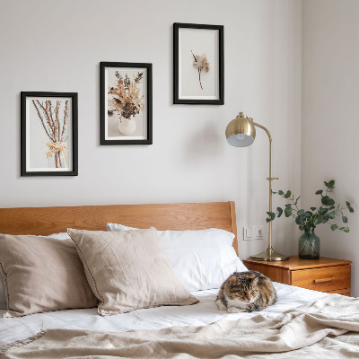Framed triptych Flowers and branches in a minimalist nature style