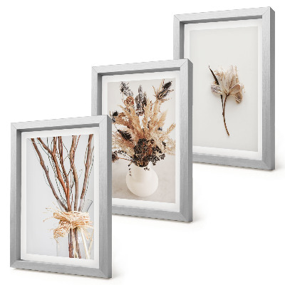 Framed triptych Flowers and branches in a minimalist nature style