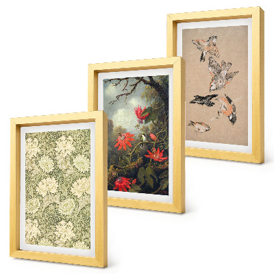 3-piece wall art set Flowers and birds in natural surroundings