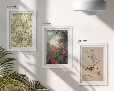 3-piece wall art set featuring flowers and birds in natural surroundings