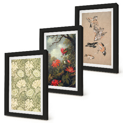3-piece wall art set Flowers and birds in natural surroundings